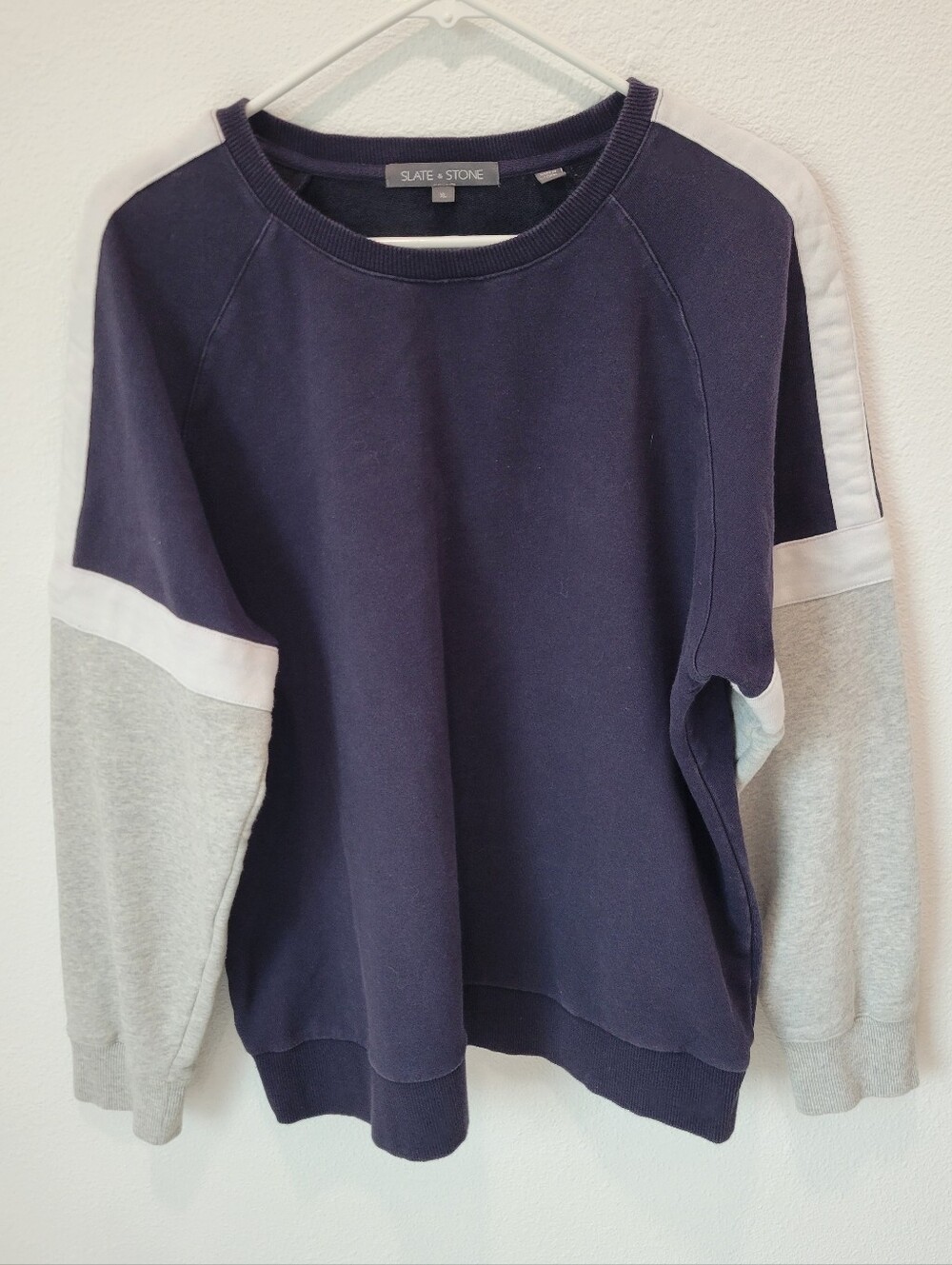 Slate & Stone‎ Womens XL Colorblock Crewneck Sweatshirt Navy Gray White